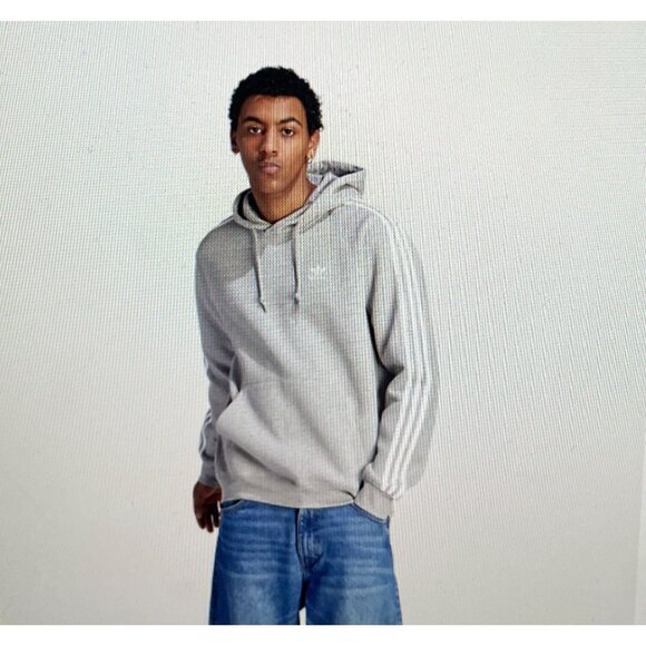 Adidas Gray Hooded Sweatshirt M Mens With White Stripes & Logo - Picture 1 of 16